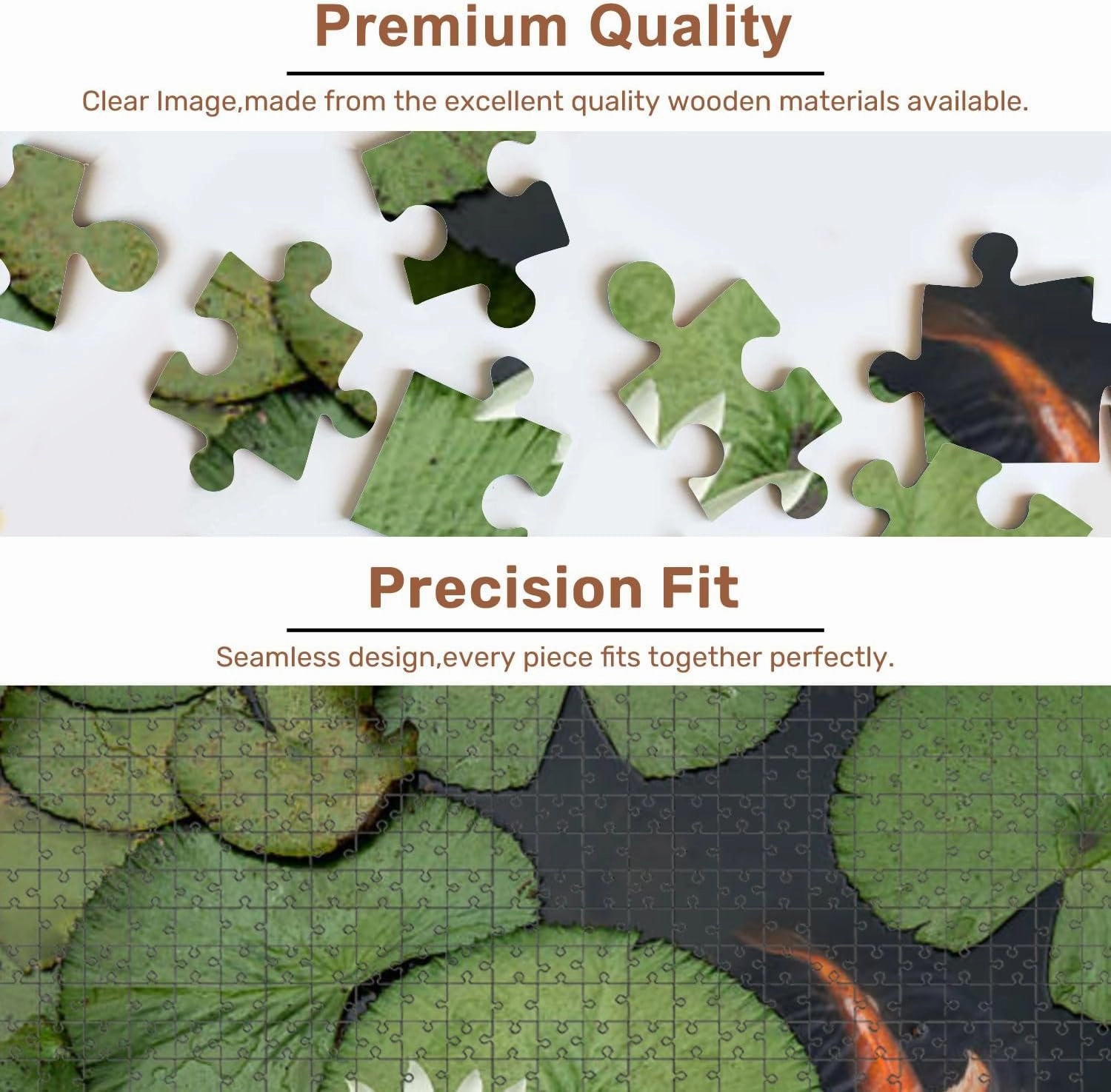 Jigsaw Puzzles 500 Pieces for Adult Fish Lotus Pond Puzzle Game for Family Wooden Puzzle Toy Educational Games Puzzles for Home Decor