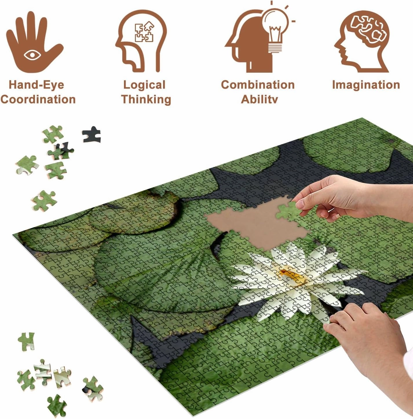 Jigsaw Puzzles 500 Pieces for Adult Fish Lotus Pond Puzzle Game for Family Wooden Puzzle Toy Educational Games Puzzles for Home Decor