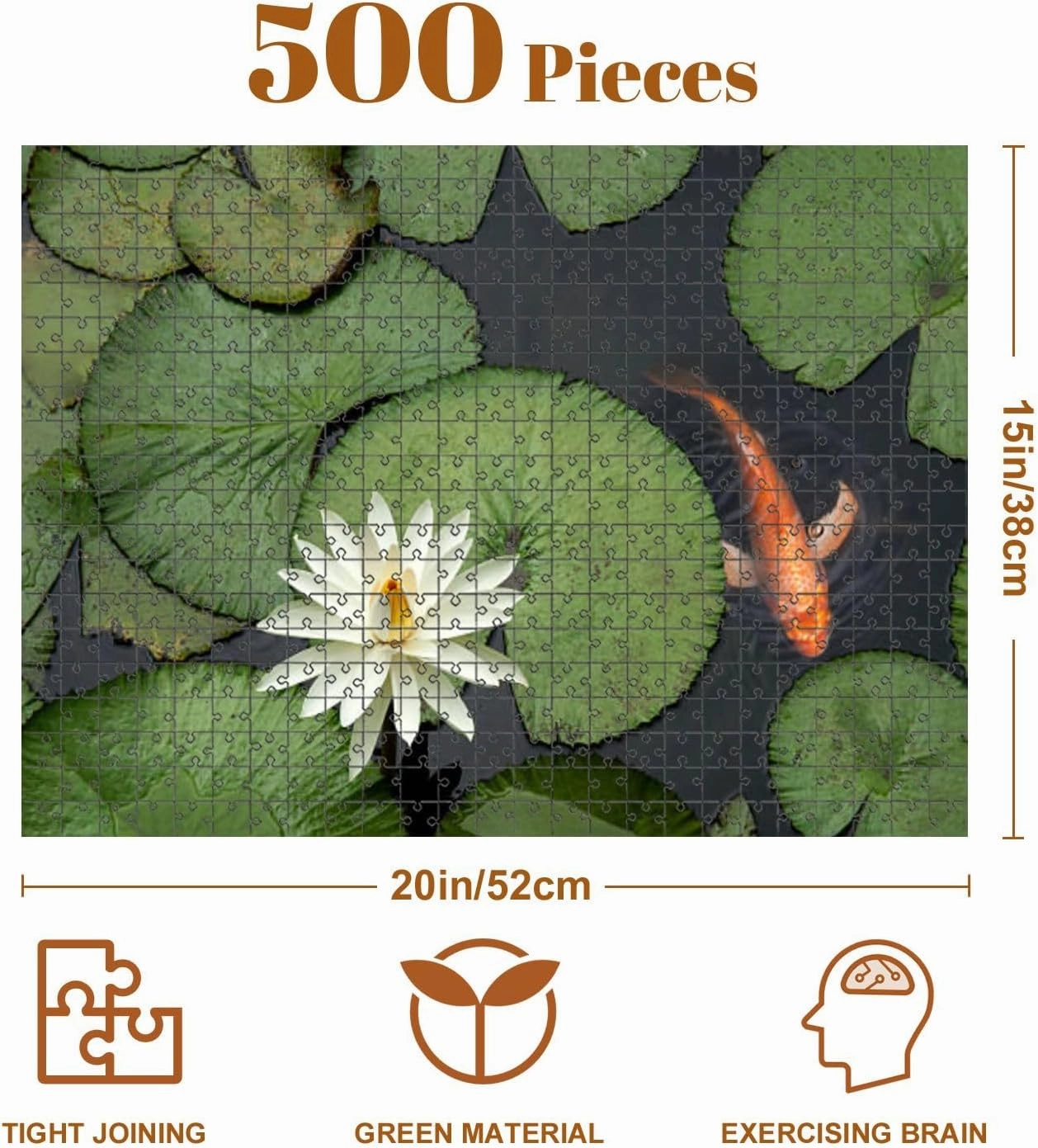 Jigsaw Puzzles 500 Pieces for Adult Fish Lotus Pond Puzzle Game for Family Wooden Puzzle Toy Educational Games Puzzles for Home Decor