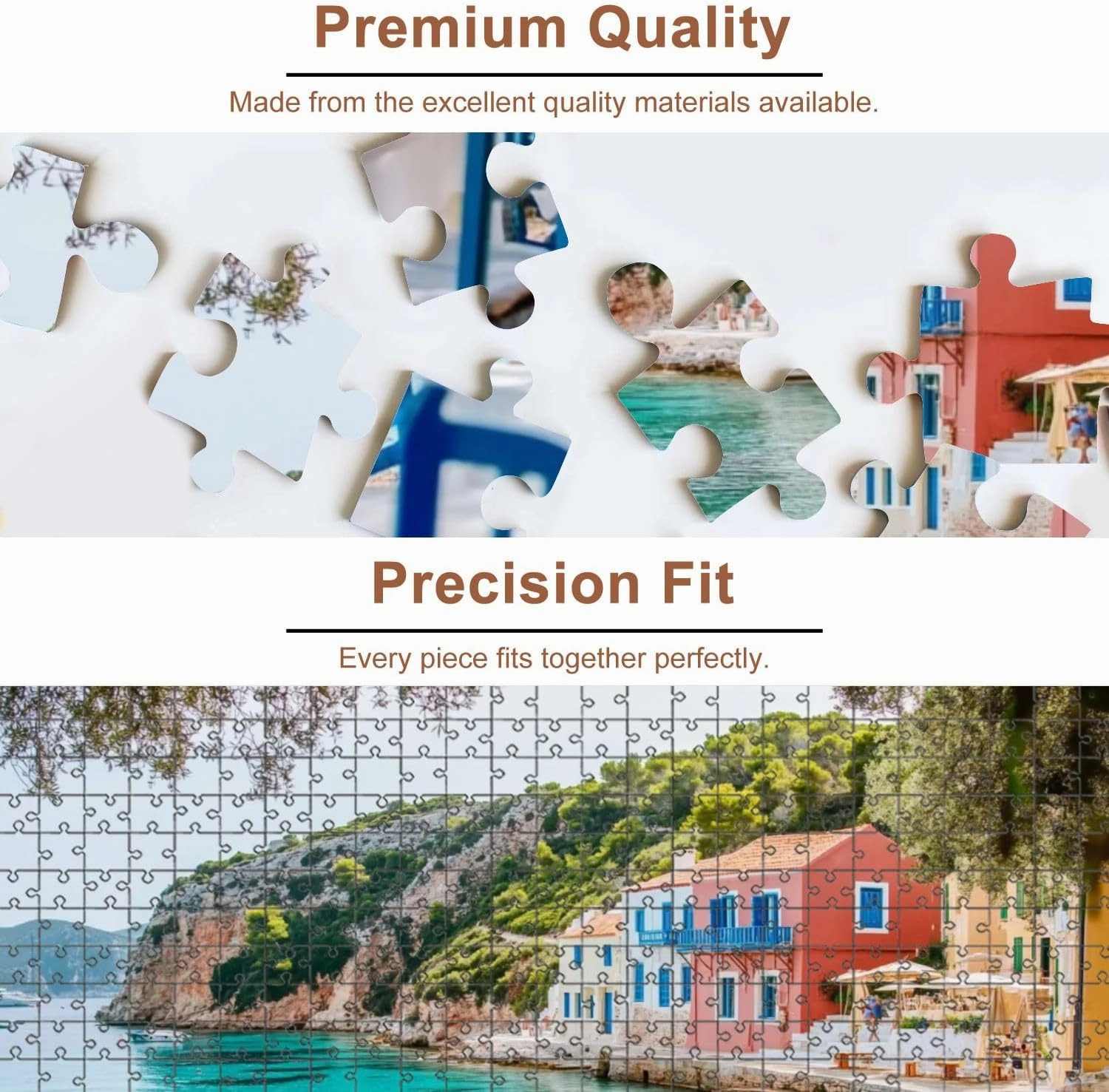 Jigsaw Puzzles 500 Pieces for Adult Table Greek Tavern Assos Fishing Village Kefalonia Island Greece Puzzle Game for Family Wooden Puzzle Toy Educational Games Puzzles for Home Decor