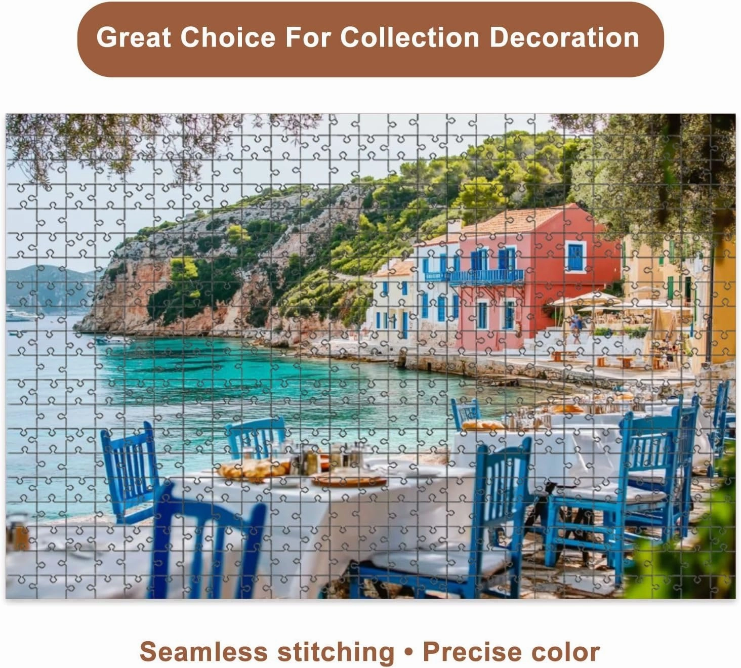 Jigsaw Puzzles 500 Pieces for Adult Table Greek Tavern Assos Fishing Village Kefalonia Island Greece Puzzle Game for Family Wooden Puzzle Toy Educational Games Puzzles for Home Decor