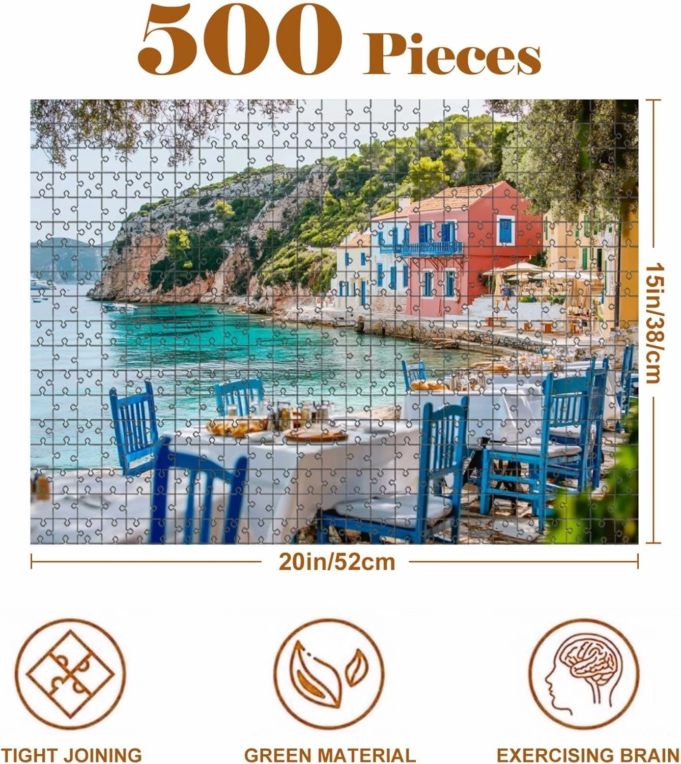 Jigsaw Puzzles 500 Pieces for Adult Table Greek Tavern Assos Fishing Village Kefalonia Island Greece Puzzle Game for Family Wooden Puzzle Toy Educational Games Puzzles for Home Decor
