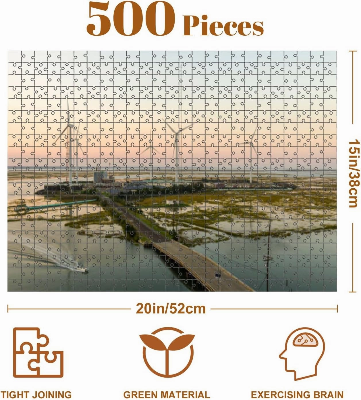 Jigsaw Puzzles 500 Pieces for Adult Water Treatment Powered Both by Wind turbines Solar Panels Puzzle Game for Family Wooden Puzzle Toy Educational Games Puzzles for Home Decor