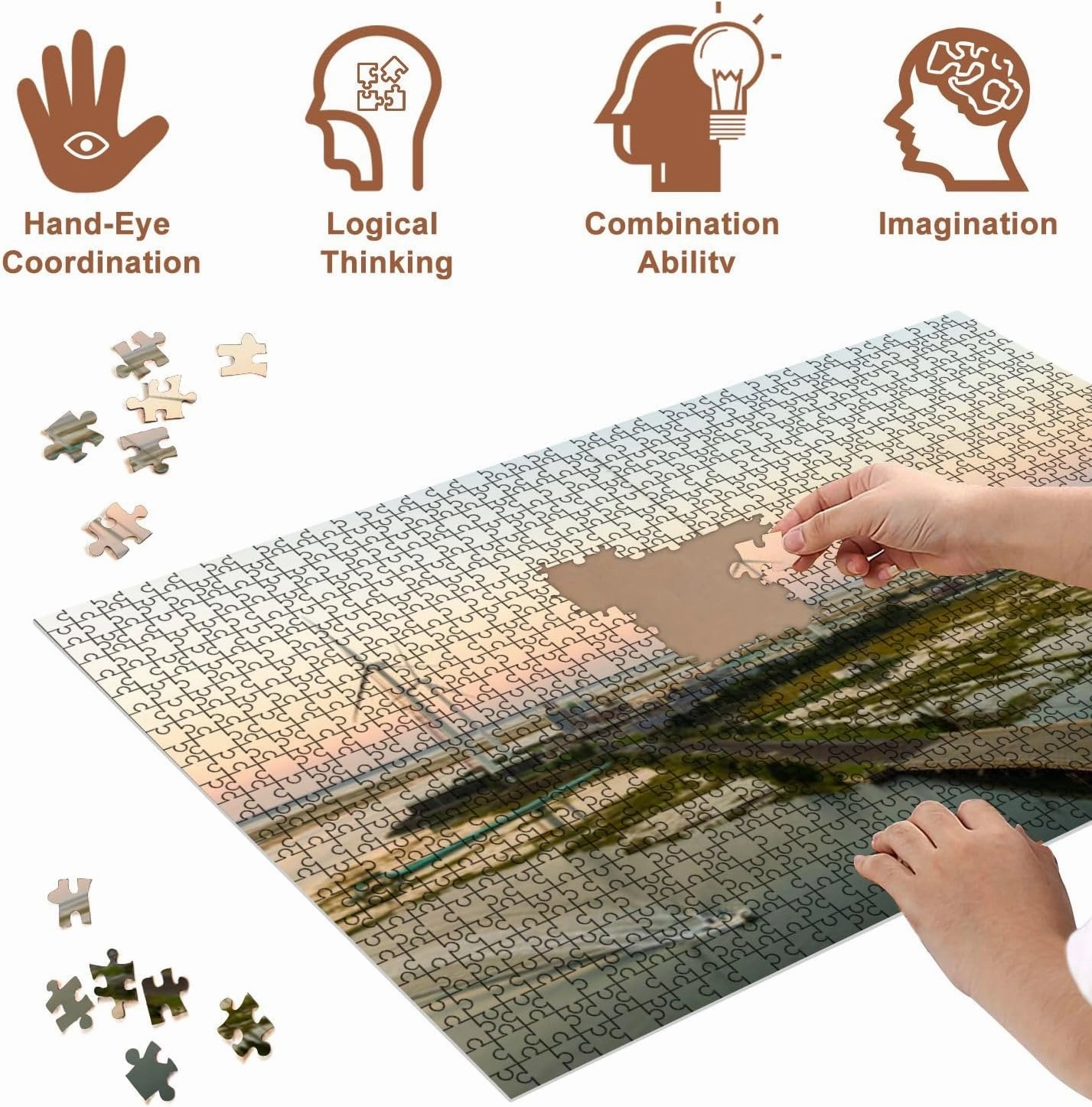 Jigsaw Puzzles 500 Pieces for Adult Water Treatment Powered Both by Wind turbines Solar Panels Puzzle Game for Family Wooden Puzzle Toy Educational Games Puzzles for Home Decor