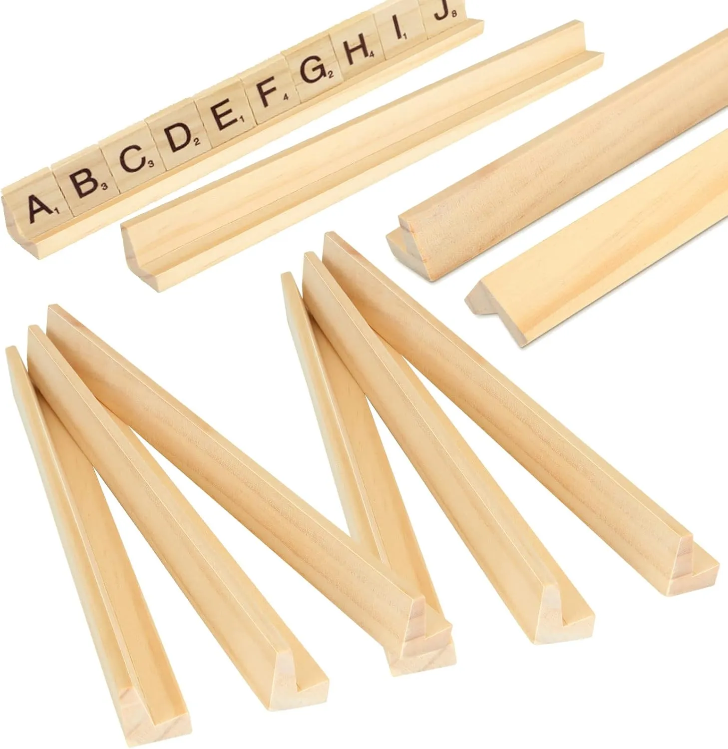 JMIATRY Wooden Scrabble Tile Holder Set of 10 Racks 10.5 x 0.83 x 1 Inches for Crafts, Replacement Letter Trays and Game Stands