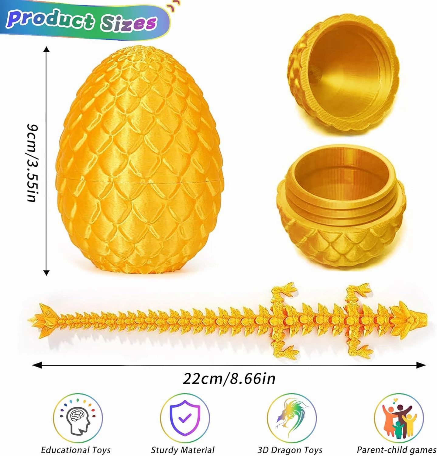 JOD® 4PCS 3D Printed Dragon Eggs with Dragon Inside – Articulated Fidget Toys, Easter Dragon Eggs, Mystery Surprise Easter Eggs for Kids, Unique 3D Printed Animals, Home Decor and Gift Set(6pc-b)