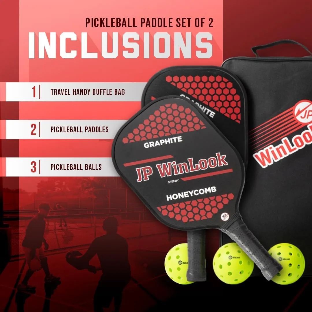 JP WinLook Premium Pickleball Paddles Set – USAPA Pickleball Set - Graphite Carbon Fiber Rackets for Women & Men and Balls for Indoor or Outdoor Play - Racquets, Pickleballs & Carry Bag