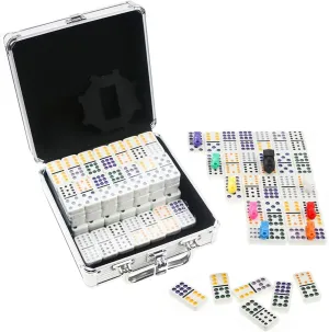 KAILE Mexican Train Dominos Game Set, 91 Tiles Double 12 Color Dots Dominoes Set for Travel Dominoes Game with Aluminum Case
