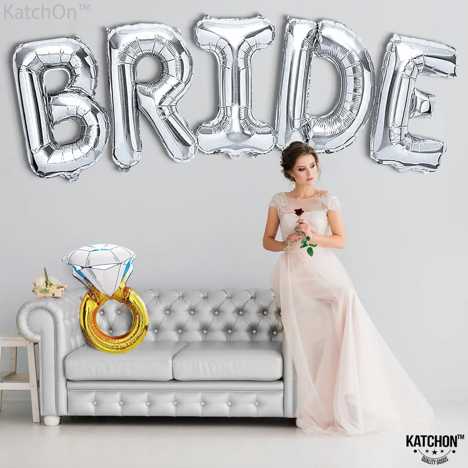 KatchOn Giant Bride Balloons - 40 Inch Silver | Bachelorette Party Decorations | Bride Balloons for Bridal Shower