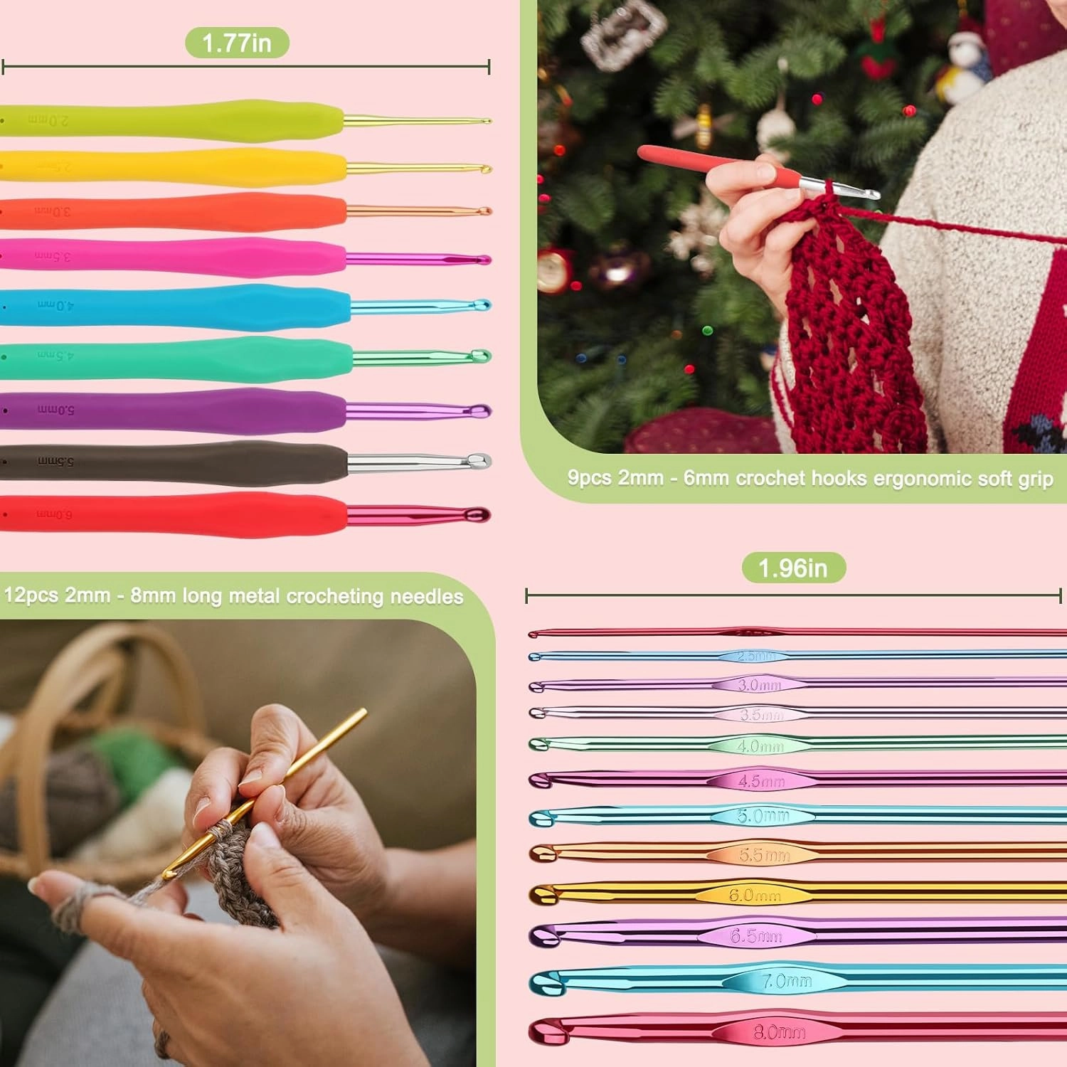 Katech Crochet Hooks Set with Crochet Case, 73 pcs Knitting Accessories Ergonomic Crochet Hook for Making Bag, Glovers, Sock, Colorful Soft Handle Knitting Needles Kits DIY Hand Tool