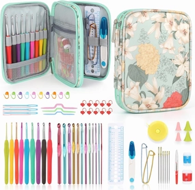 Katech Crochet Hooks Set with Crochet Case, 73 pcs Knitting Accessories Ergonomic Crochet Hook for Making Bag, Glovers, Sock, Colorful Soft Handle Knitting Needles Kits DIY Hand Tool