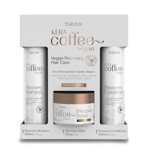 KERACOFFEE VEGAN RECOVERY KIT 850G - Deep Hydration & Shine - Anti-Frizz Formula with Coffee Extract, Essential Oils & Proteins - Hair Smoothness & Instant Reconstruction