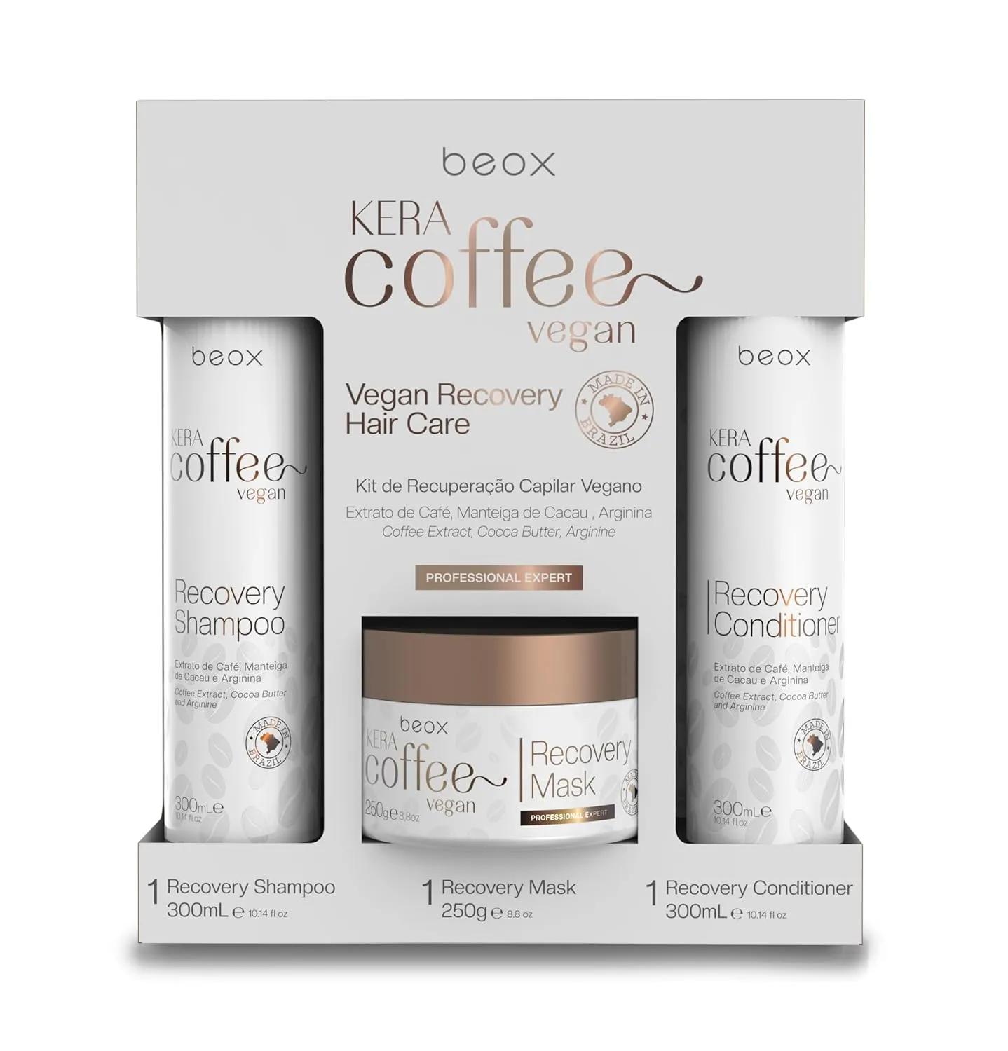 KERACOFFEE VEGAN RECOVERY KIT 850G - Deep Hydration & Shine - Anti-Frizz Formula with Coffee Extract, Essential Oils & Proteins - Hair Smoothness & Instant Reconstruction