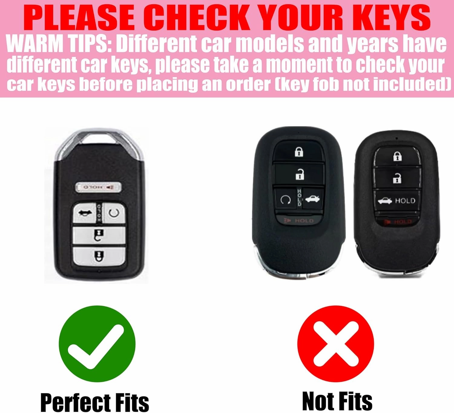 Key Fob Cover with Diamond Keychain Car Key Holder Compatible with Honda Accord Civic CRV Pilot Ridgeline Passport (2016-2022) Smart Remote Key Protector for Women, 5 Buttons (Red-Heart)