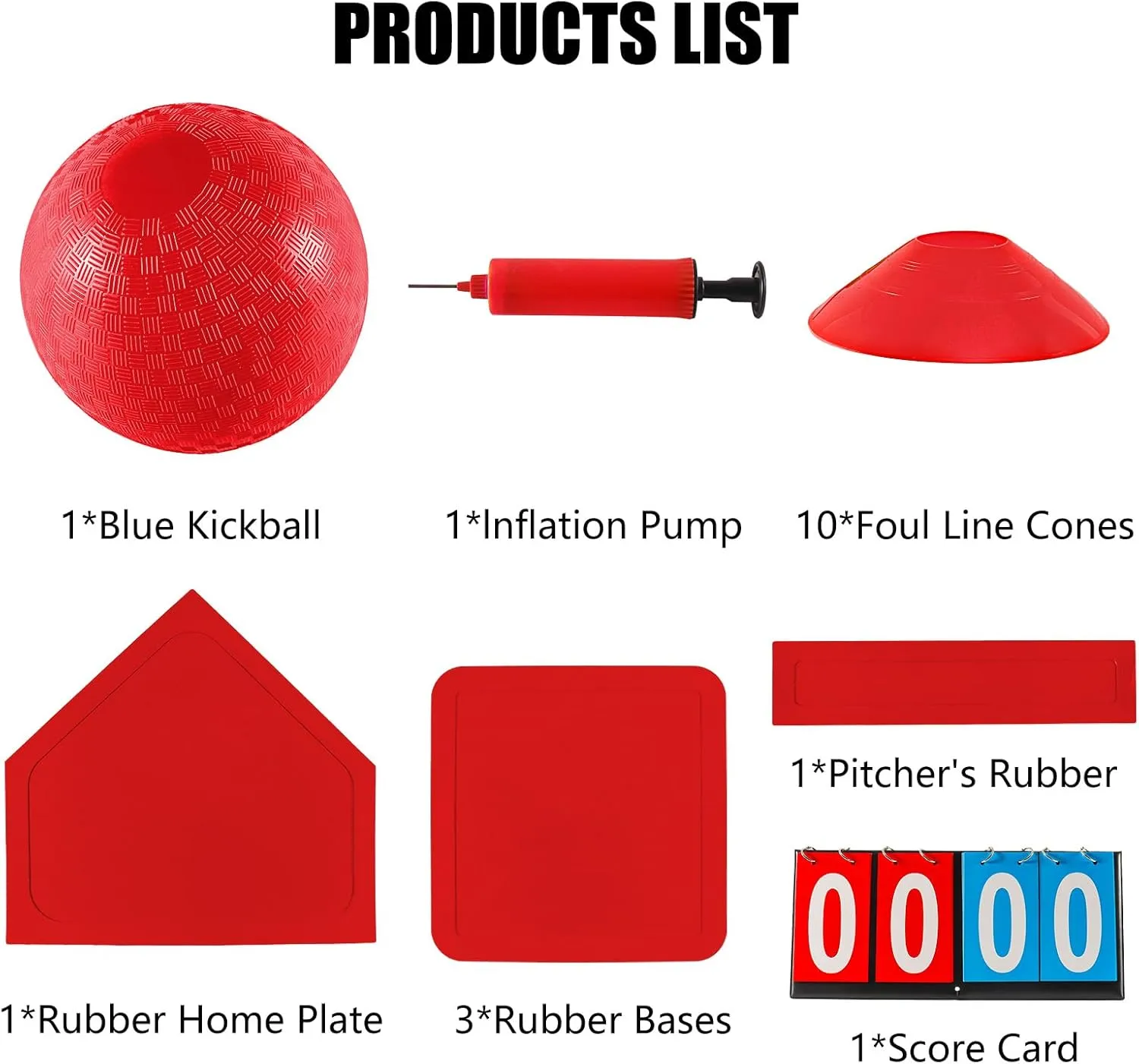Kickball Set with Bases and Ball - 8.5" Kickball, Rubber Throw Down Bases, Sports Traning Cones, 12" Pump and 14" Scoreboard - Perfect for Kids and Adults - Playground and Backyard Game