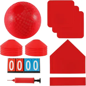 Kickball Set with Bases and Ball - 8.5" Kickball, Rubber Throw Down Bases, Sports Traning Cones, 12" Pump and 14" Scoreboard - Perfect for Kids and Adults - Playground and Backyard Game
