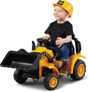 Kid Trax 6V Frontloader Ride-On Toy for Kids, Ages 18-36 Months, Max Weight 44 lbs, Easy Push Button Drive System and Pull Front Bucket Lever, Includes Toy Hard Hat