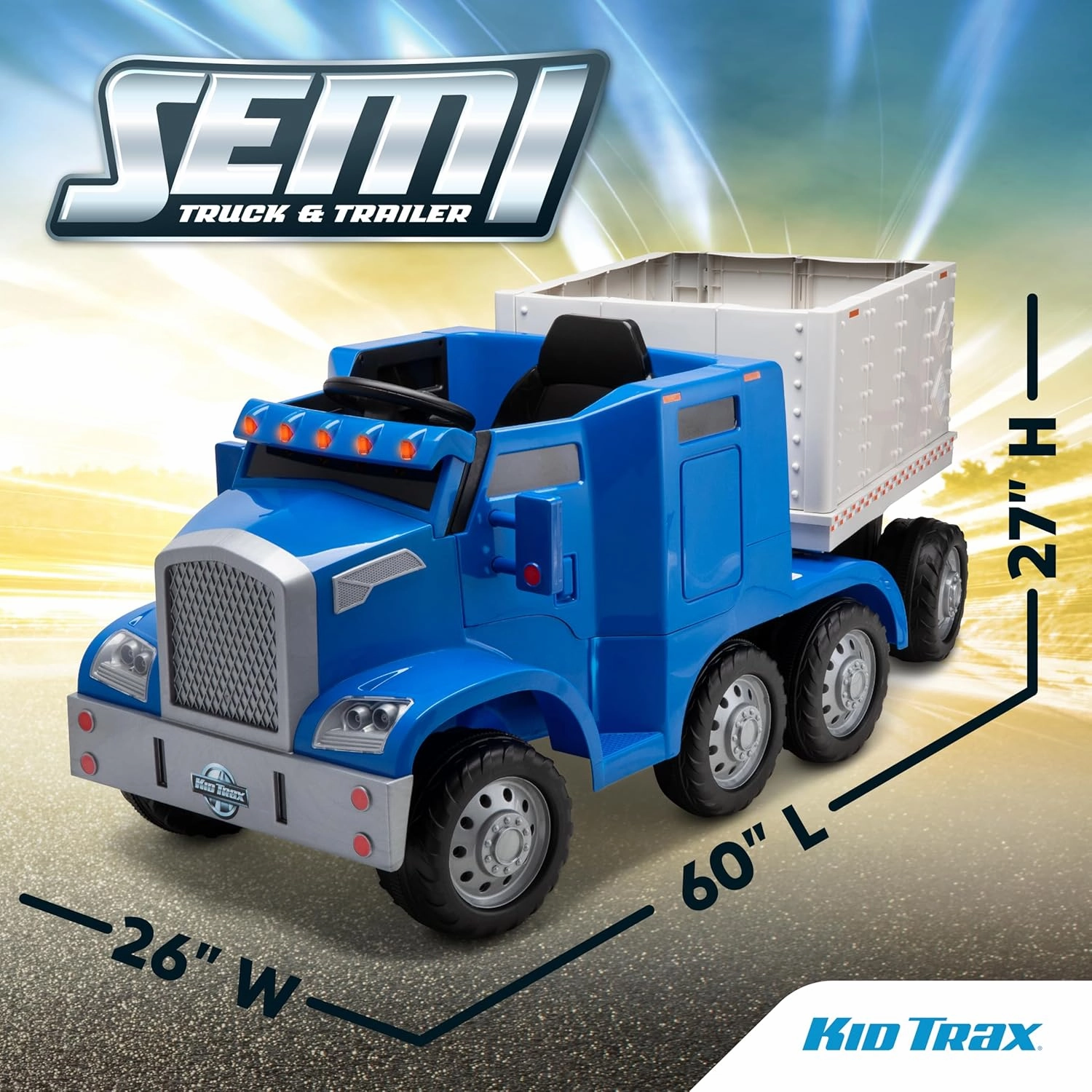 Kid Trax 12V Kids Ride On Semi-Truck with Detachable Trailer - Realistic Sounds, Lights, CB Radio, & Horn, Forward & Reverse, Electric Cars for Kids, Toddler Outdoor Toys, Ages 3-5, Max Weight 77 lbs