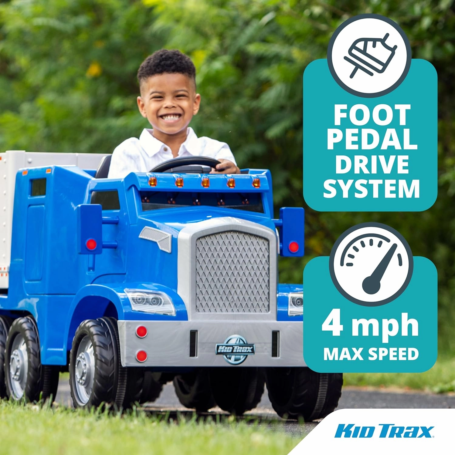 Kid Trax 12V Kids Ride On Semi-Truck with Detachable Trailer - Realistic Sounds, Lights, CB Radio, & Horn, Forward & Reverse, Electric Cars for Kids, Toddler Outdoor Toys, Ages 3-5, Max Weight 77 lbs