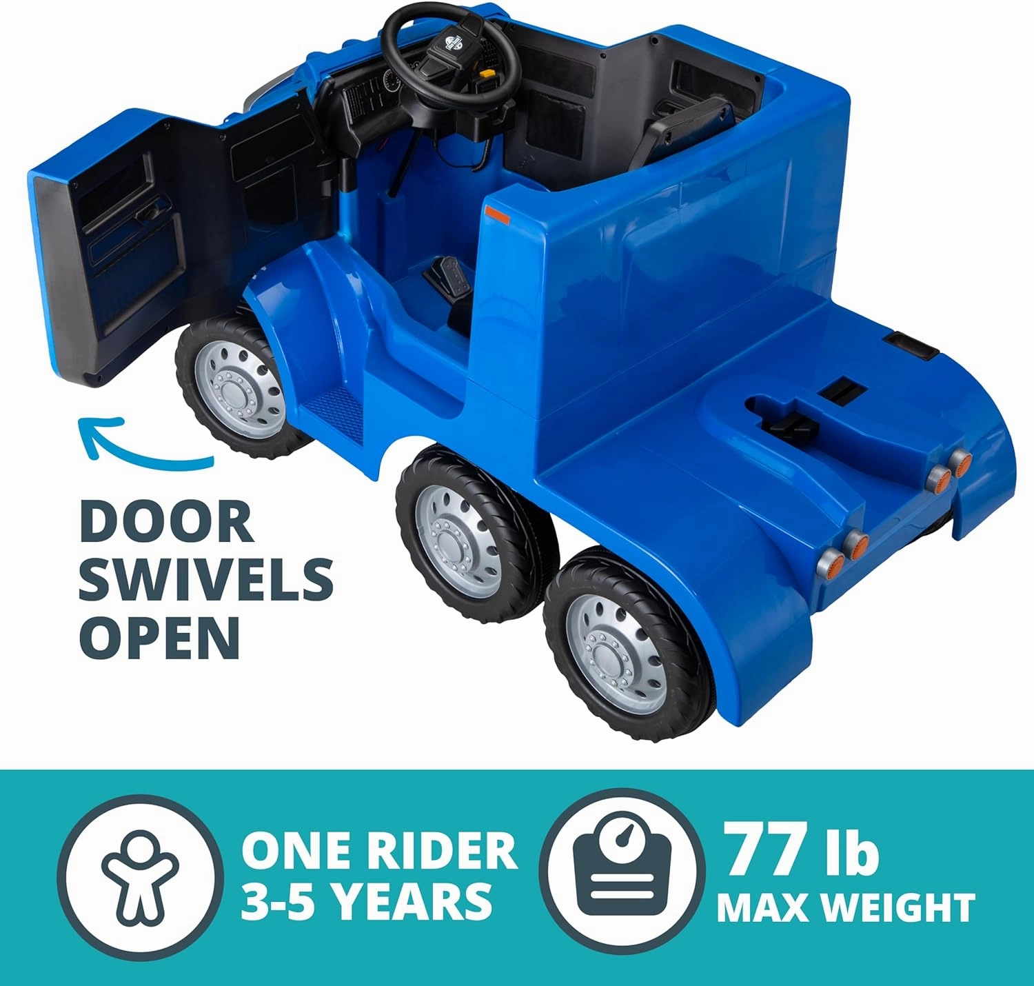 Kid Trax 12V Kids Ride On Semi-Truck with Detachable Trailer - Realistic Sounds, Lights, CB Radio, & Horn, Forward & Reverse, Electric Cars for Kids, Toddler Outdoor Toys, Ages 3-5, Max Weight 77 lbs