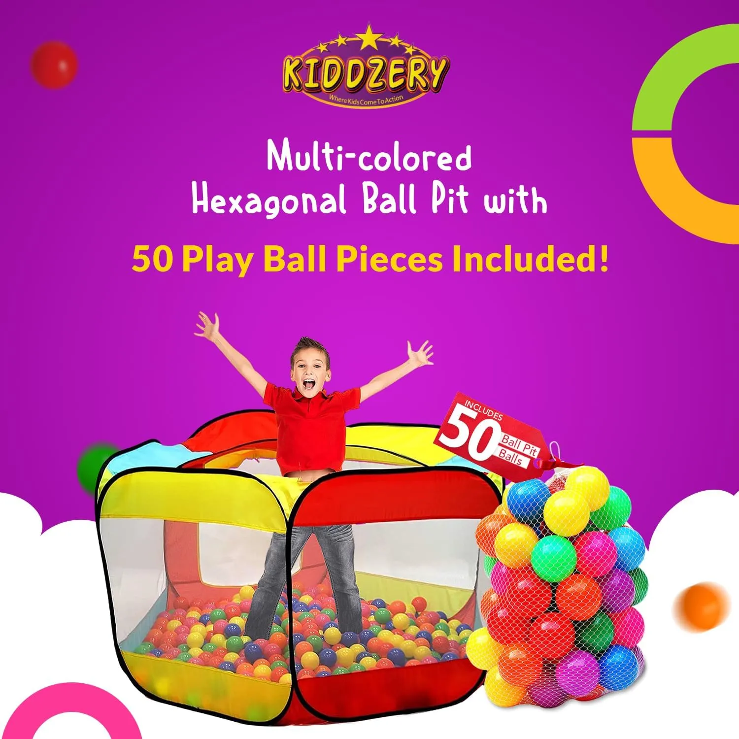 Kids Ball Pit Pop Up Large Tent for Toddlers - Indoor & Outdoor Gift Toys for Infants Girls & Boys, Baby Playpen with Zippered Storage Bag, 50 BallPit Balls Included
