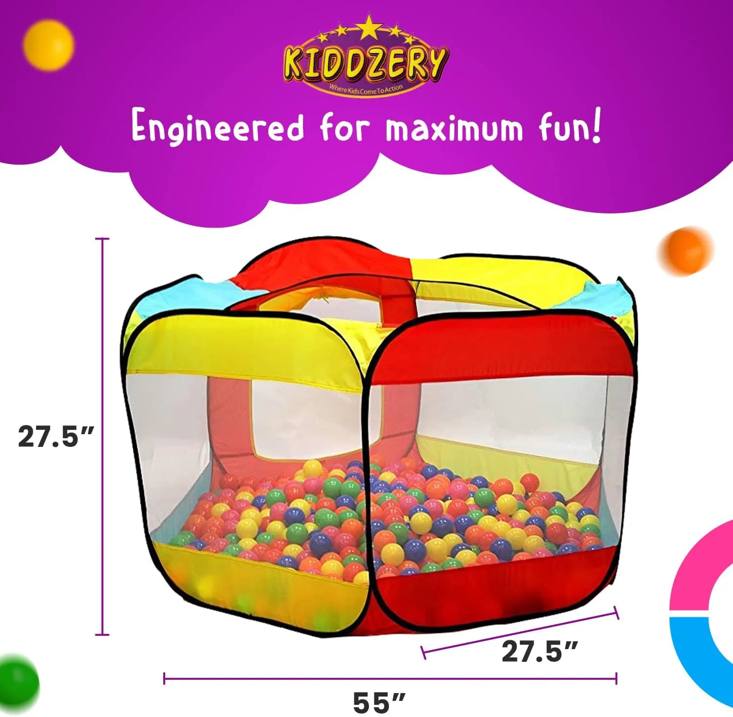 Kids Ball Pit Pop Up Large Tent for Toddlers - Indoor & Outdoor Gift Toys for Infants Girls & Boys, Baby Playpen with Zippered Storage Bag, 50 BallPit Balls Included