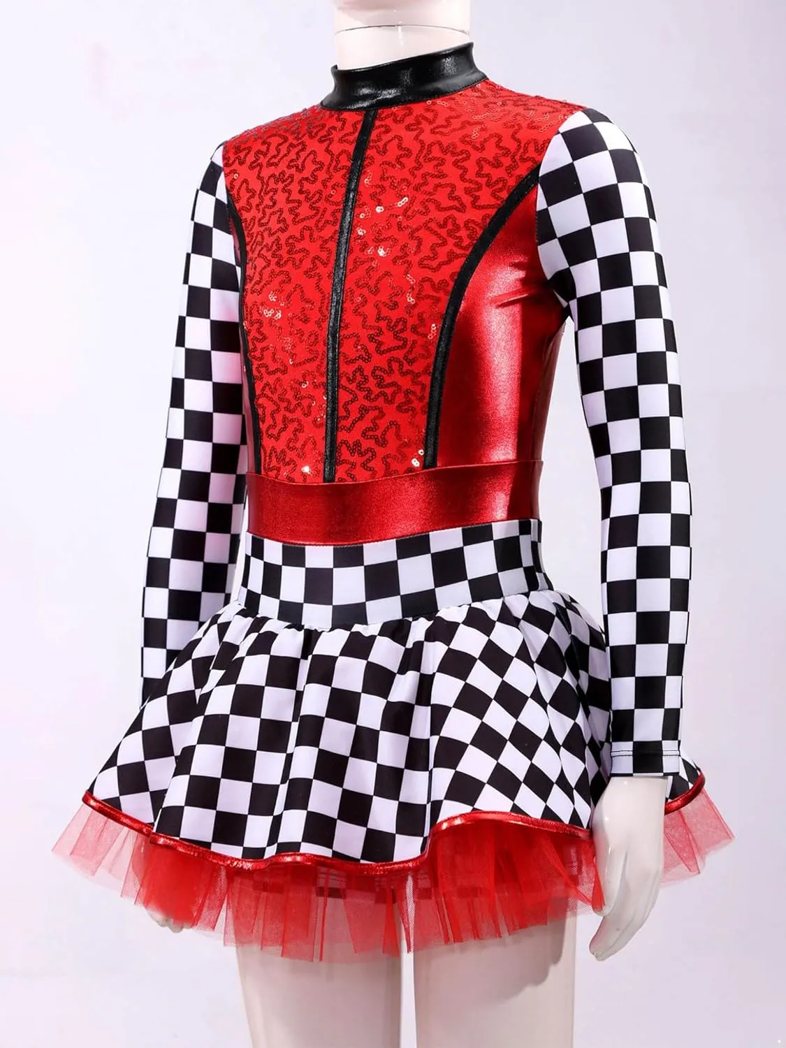 Kids Girls Racing Car Driver Costume Shiny Sequins Dance Costume Halloween Cosplay Fancy Dress Up