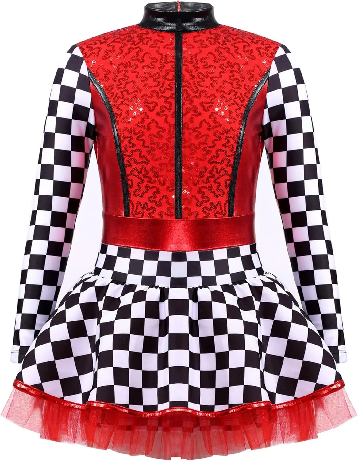 Kids Girls Racing Car Driver Costume Shiny Sequins Dance Costume Halloween Cosplay Fancy Dress Up