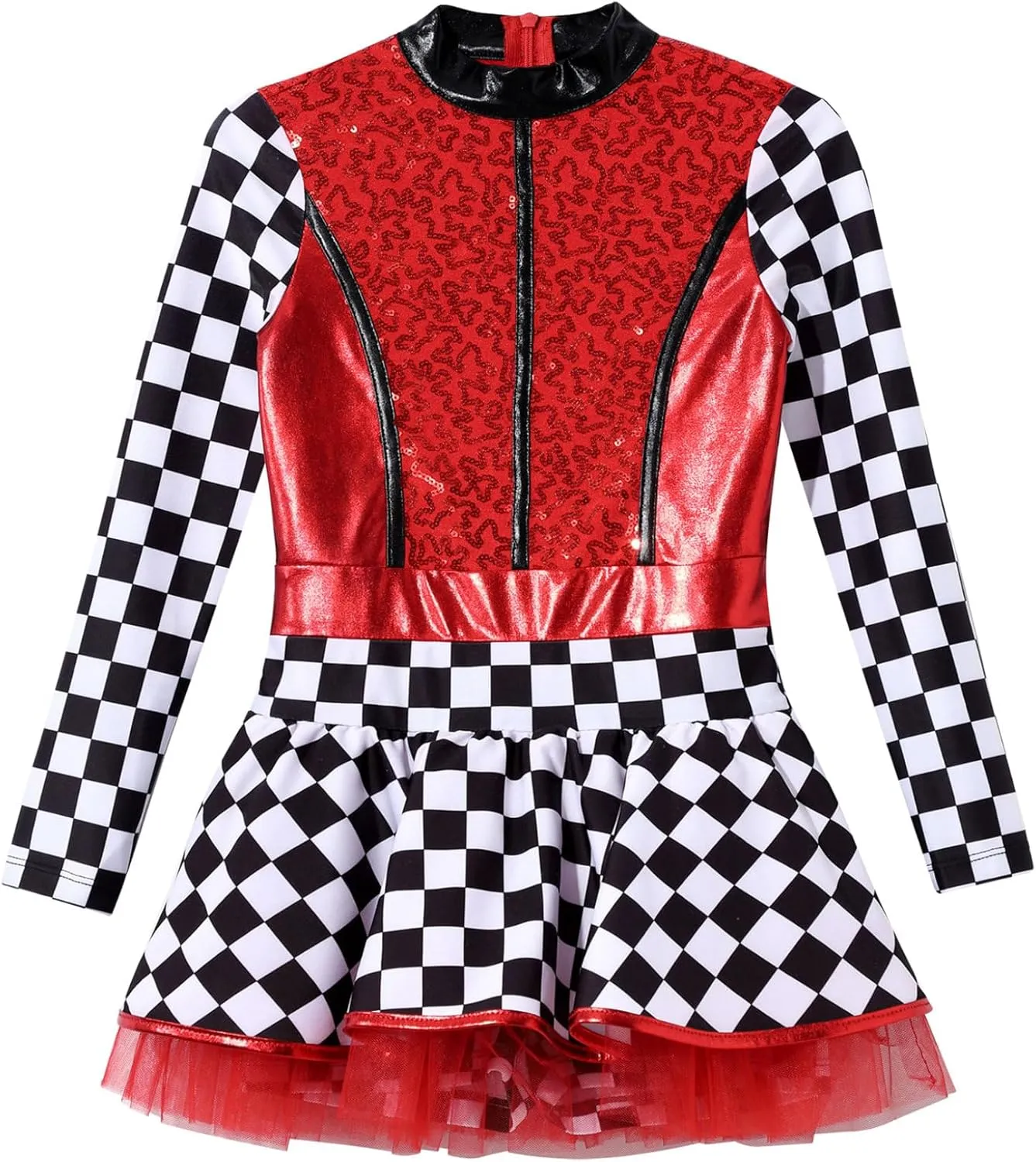 Kids Girls Racing Car Driver Costume Shiny Sequins Dance Costume Halloween Cosplay Fancy Dress Up