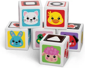 Kids Hits My First Wooden Cubes – 6-Piece Eco Stacking and Matching Block Set with Farm Animals, Numbers & Shapes – Montessori Toy for Toddlers 1 