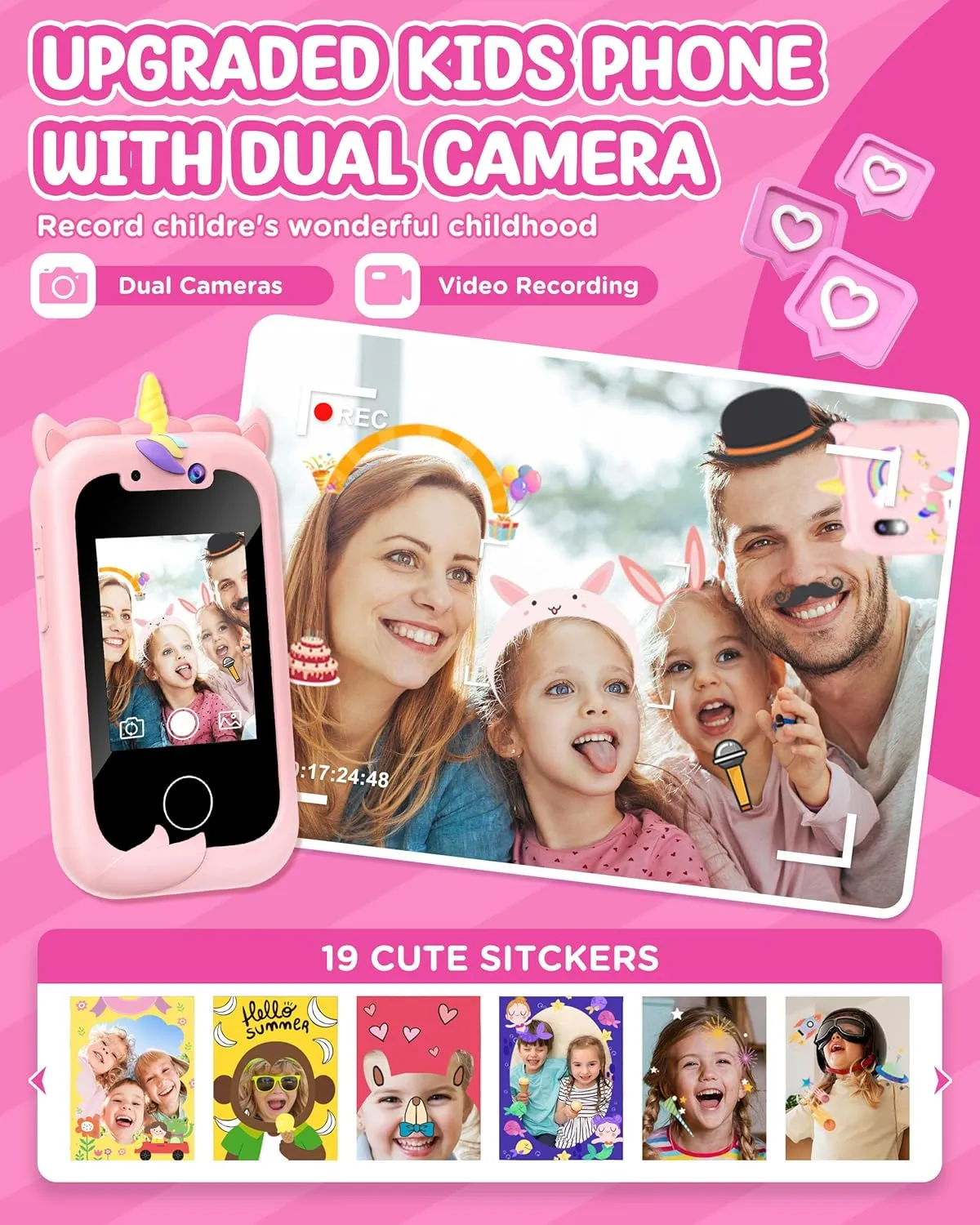 Kids Smart Phone Girls Toy: Christmas Birthday Gifts for Girls Age 3-10 - Working Real Play Cell Phone - Toddler Toy Learning Phone (Pink)