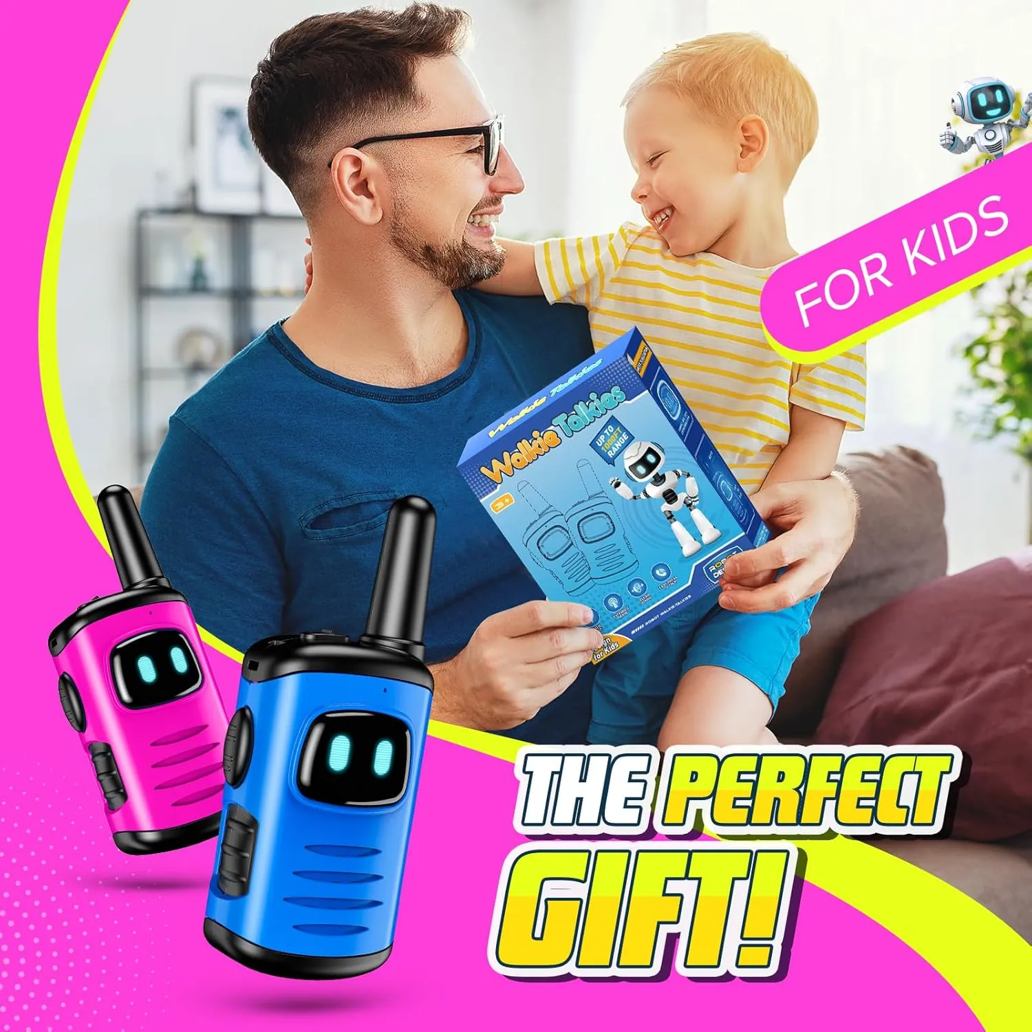 Kids Walkies Talkies Toys Rechargeable: 2 Pack Walkie Talkies for Kids Birthday Gifts for 3 4 5 6 7 8 Year Old Boys Girls Toys Age 3-8 Year Old Boy Girl 2 Way Radio Camping