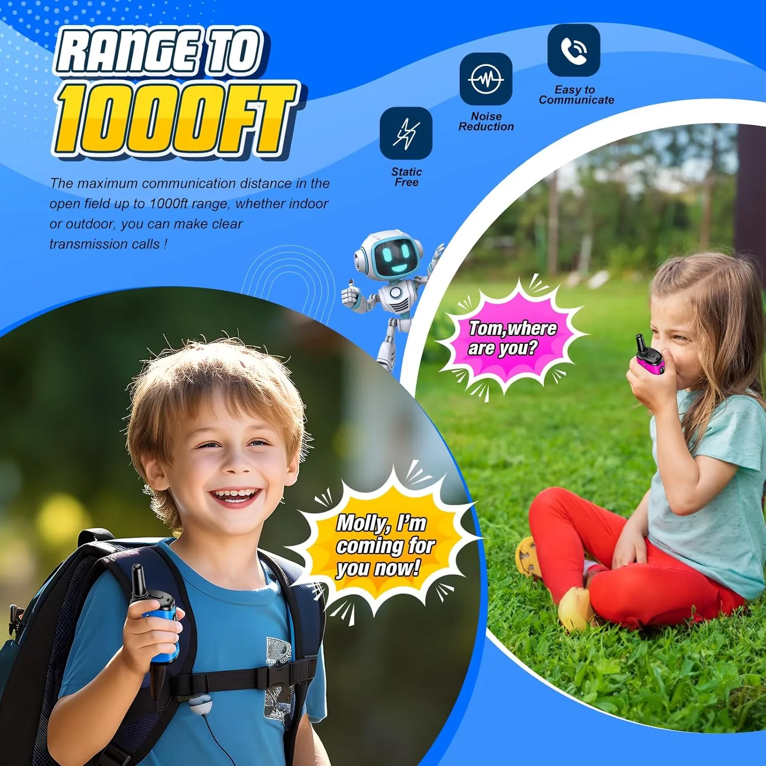 Kids Walkies Talkies Toys Rechargeable: 2 Pack Walkie Talkies for Kids Birthday Gifts for 3 4 5 6 7 8 Year Old Boys Girls Toys Age 3-8 Year Old Boy Girl 2 Way Radio Camping