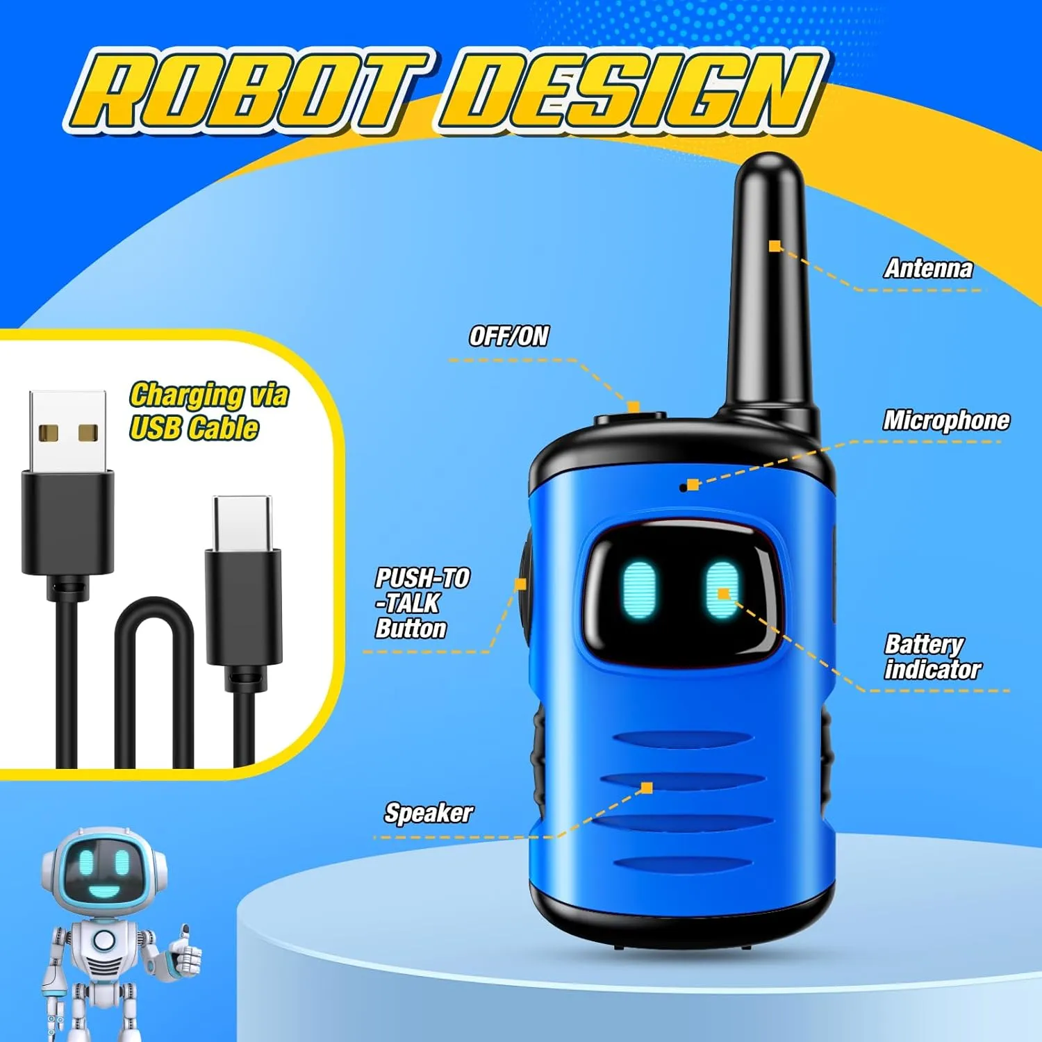 Kids Walkies Talkies Toys Rechargeable: 2 Pack Walkie Talkies for Kids Birthday Gifts for 3 4 5 6 7 8 Year Old Boys Girls Toys Age 3-8 Year Old Boy Girl 2 Way Radio Camping