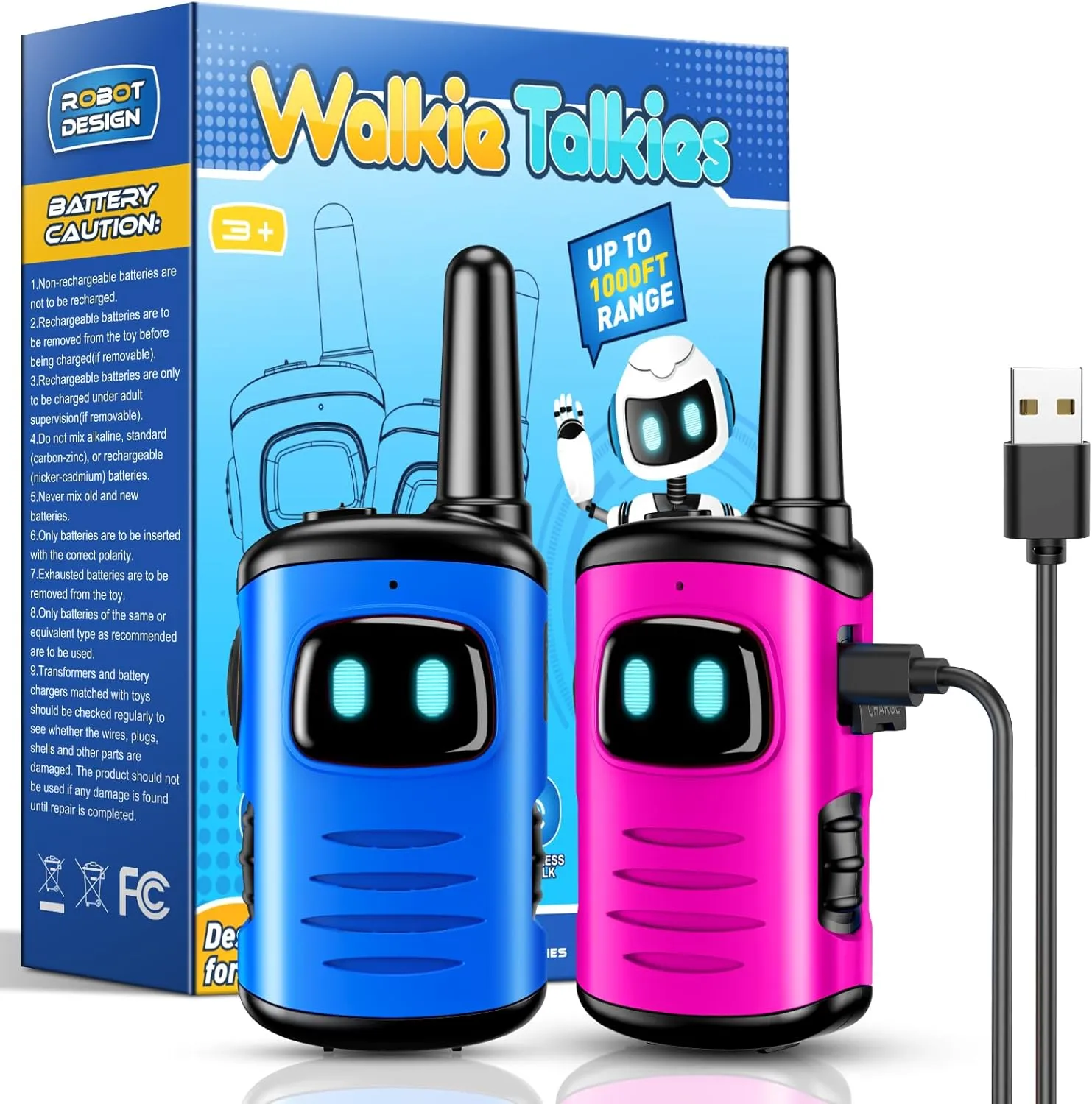 Kids Walkies Talkies Toys Rechargeable: 2 Pack Walkie Talkies for Kids Birthday Gifts for 3 4 5 6 7 8 Year Old Boys Girls Toys Age 3-8 Year Old Boy Girl 2 Way Radio Camping