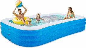 Kids Inflatable Pool, 94.5" x 56" x 20" Rectangular Family Swimming Pool, Durable PVC Material, Blow-up Pool for Children, Outdoor Summer Fun, Easy Setup, Ideal for Backyard, Garden, and Pool Parties