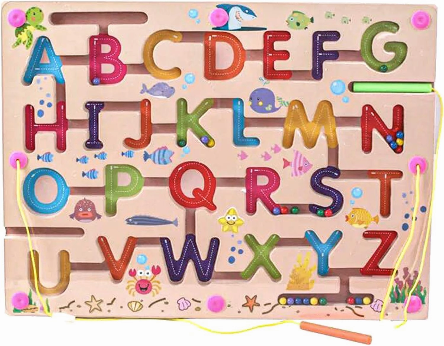 Kids Maze Wooden Puzzle Activity Magnet Toys Beads Board Game Play Set for Boys Girls Learning Education Toy with Magnetic Wand for Toddlers Infants Preschool Children