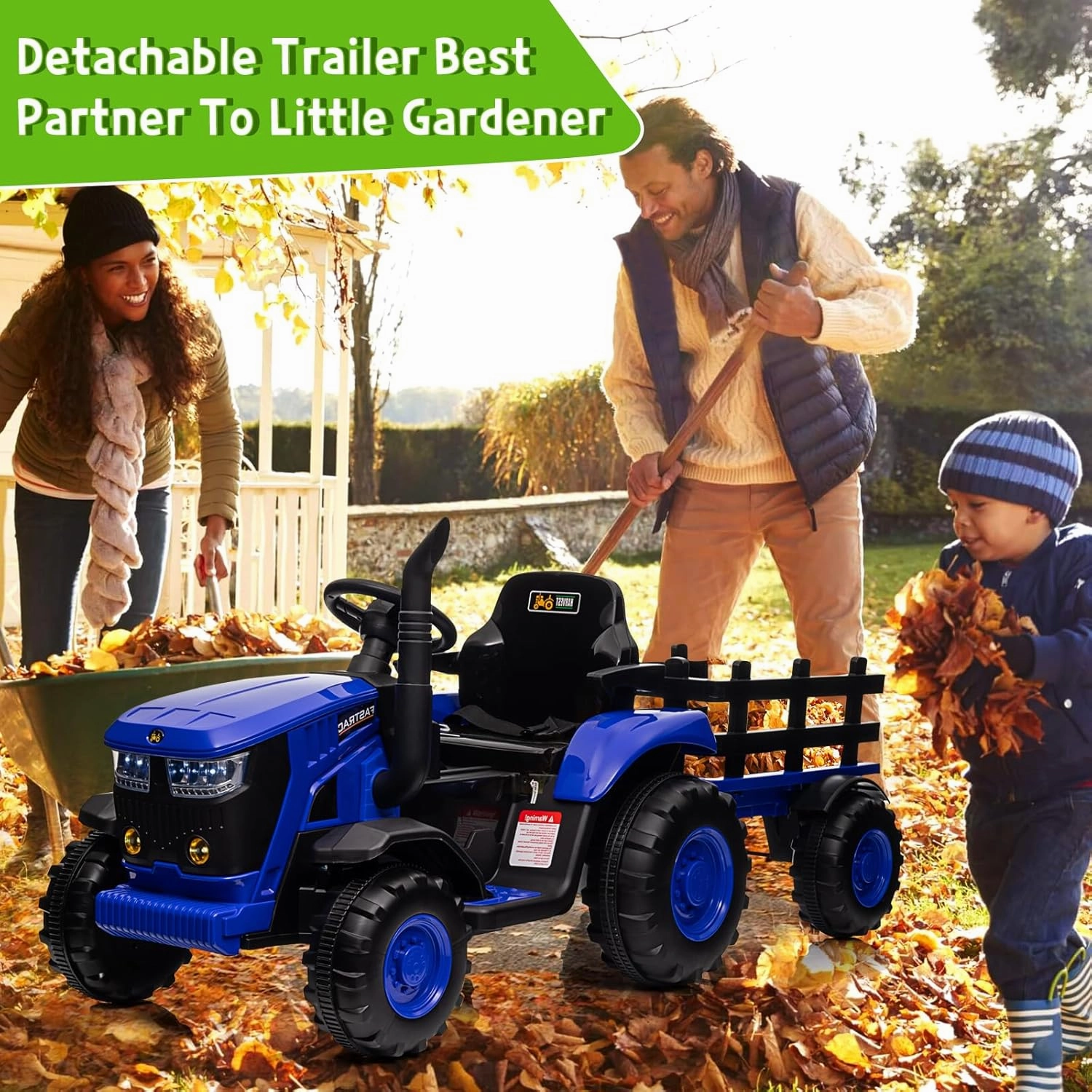 Kids Ride on Tractor with Remote Control, 12V Battery Powered Electric Tractor and 35W Dual Motors for Kids Bluetooth Music/USB, 3-Gear-Shift, Safety Belt, 7-LED Lights, Blue