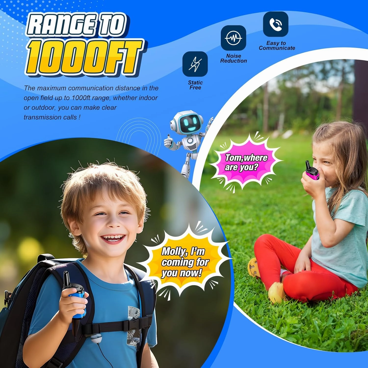 Kids Walkies Talkies Toys Rechargeable: 2 Pack Walkie Talkies for Kids Birthday Gifts for 3 4 5 6 7 8 Year Old Boys Girls Toys Age 3-8 Year Old Boy Girl 2 Way Radio Camping