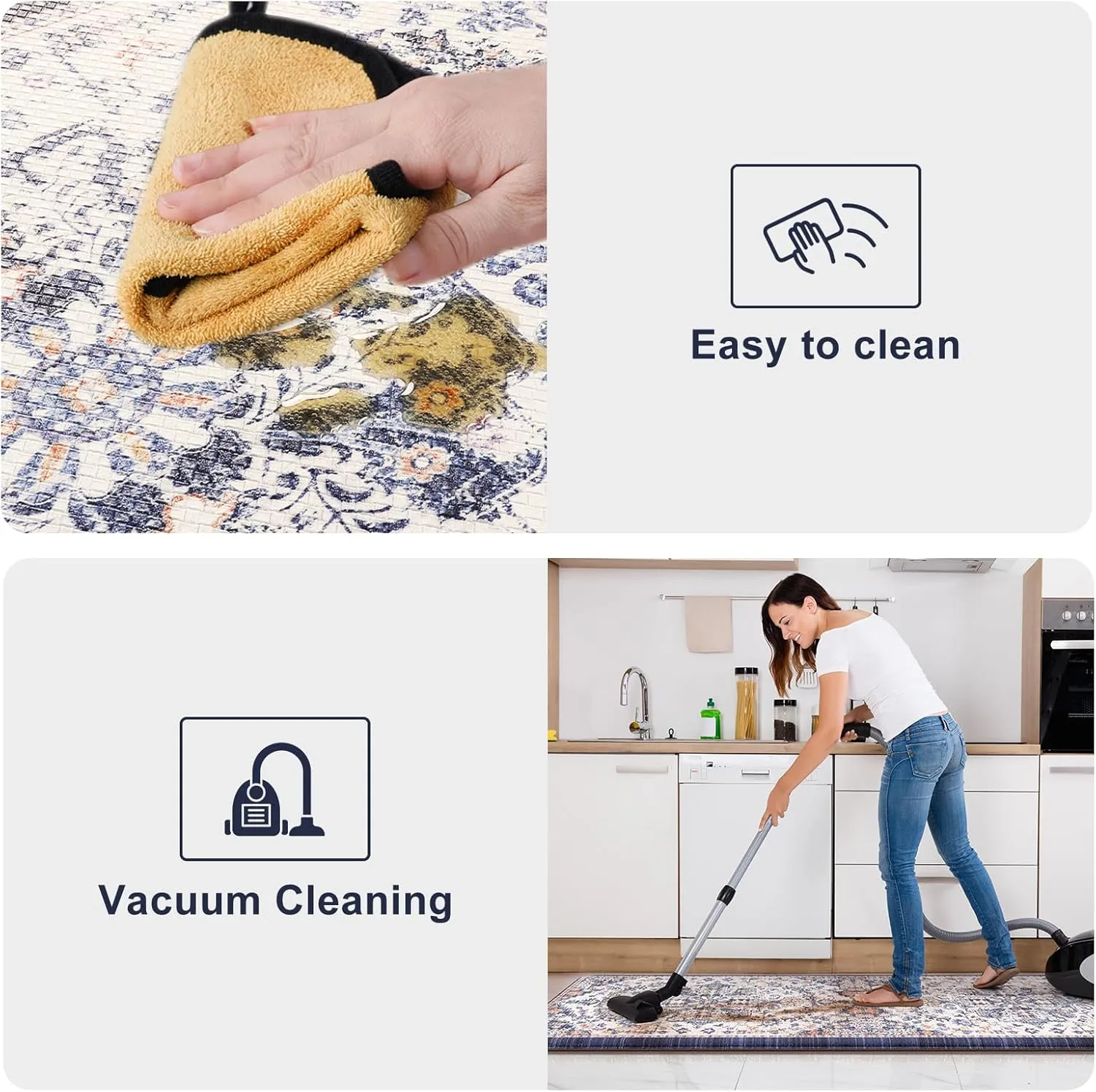 KIMODE Kitchen Mats for Floor, Boho Floral Blue Kitchen Rugs Sets of 2, Anti Fatigue Mats for Kitchen Floor, Cushioned Comfort Kitchen Floor Mats for Sink, Laundry, Desk,17"x47" 17"x29"