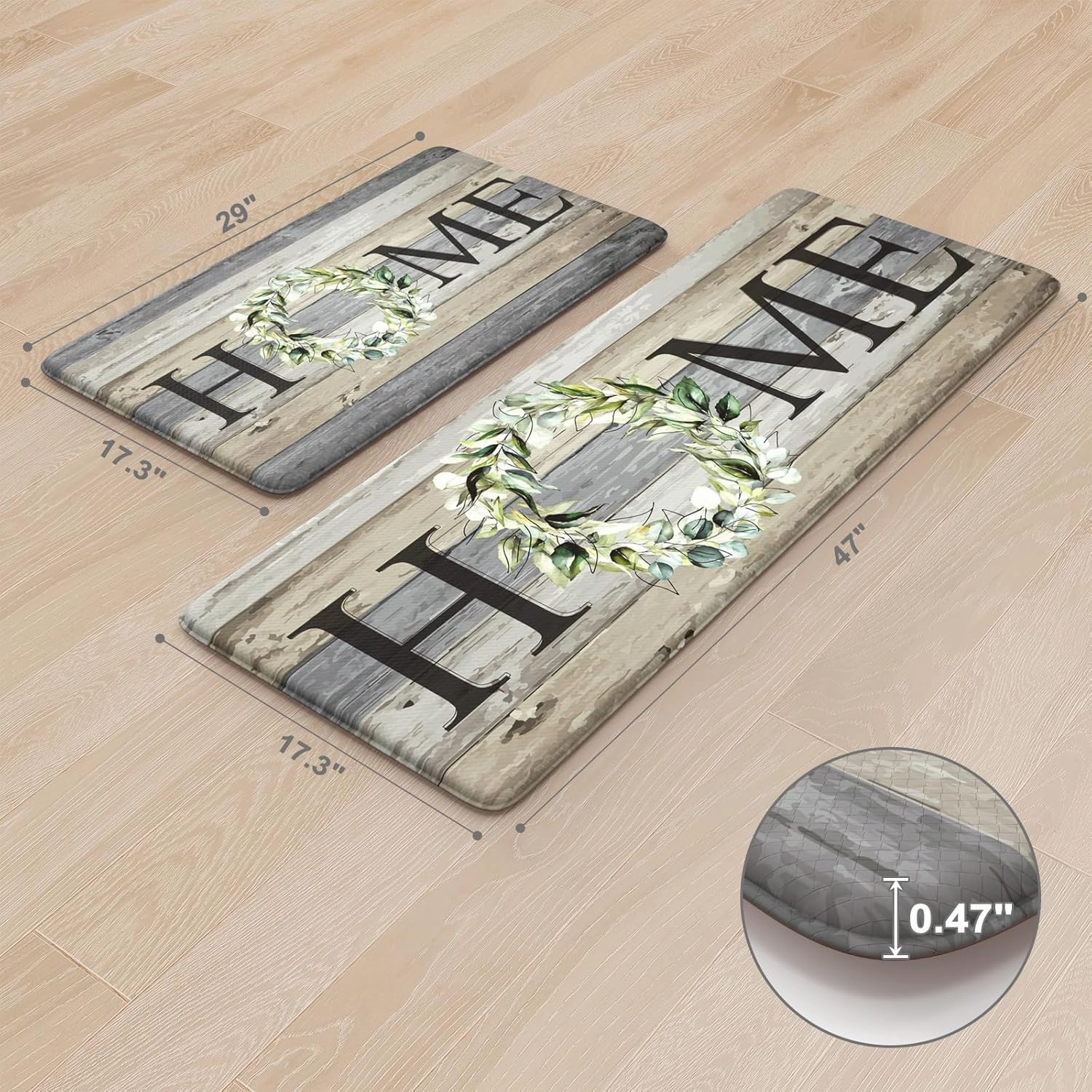KIMODE Kitchen Mats for Floor 17"x47" 17"x29", Farmhouse Kitchen Rugs Sets of 2, Anti Fatigue Mats for Kitchen Floor, Cushioned Comfort Kitchen Floor Mats for Sink, Laundry, Desk Grey
