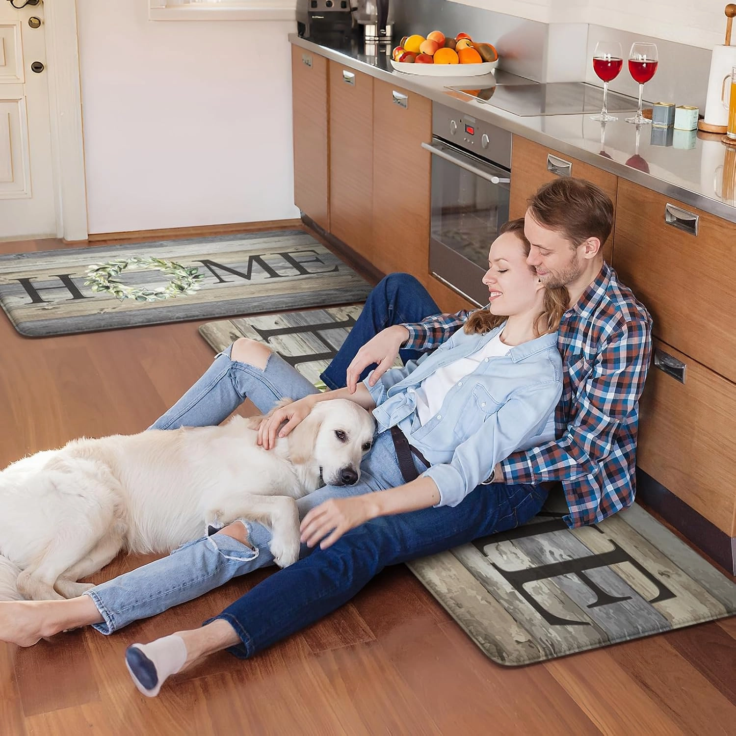 KIMODE Kitchen Mats for Floor 17"x47" 17"x29", Farmhouse Kitchen Rugs Sets of 2, Anti Fatigue Mats for Kitchen Floor, Cushioned Comfort Kitchen Floor Mats for Sink, Laundry, Desk Grey