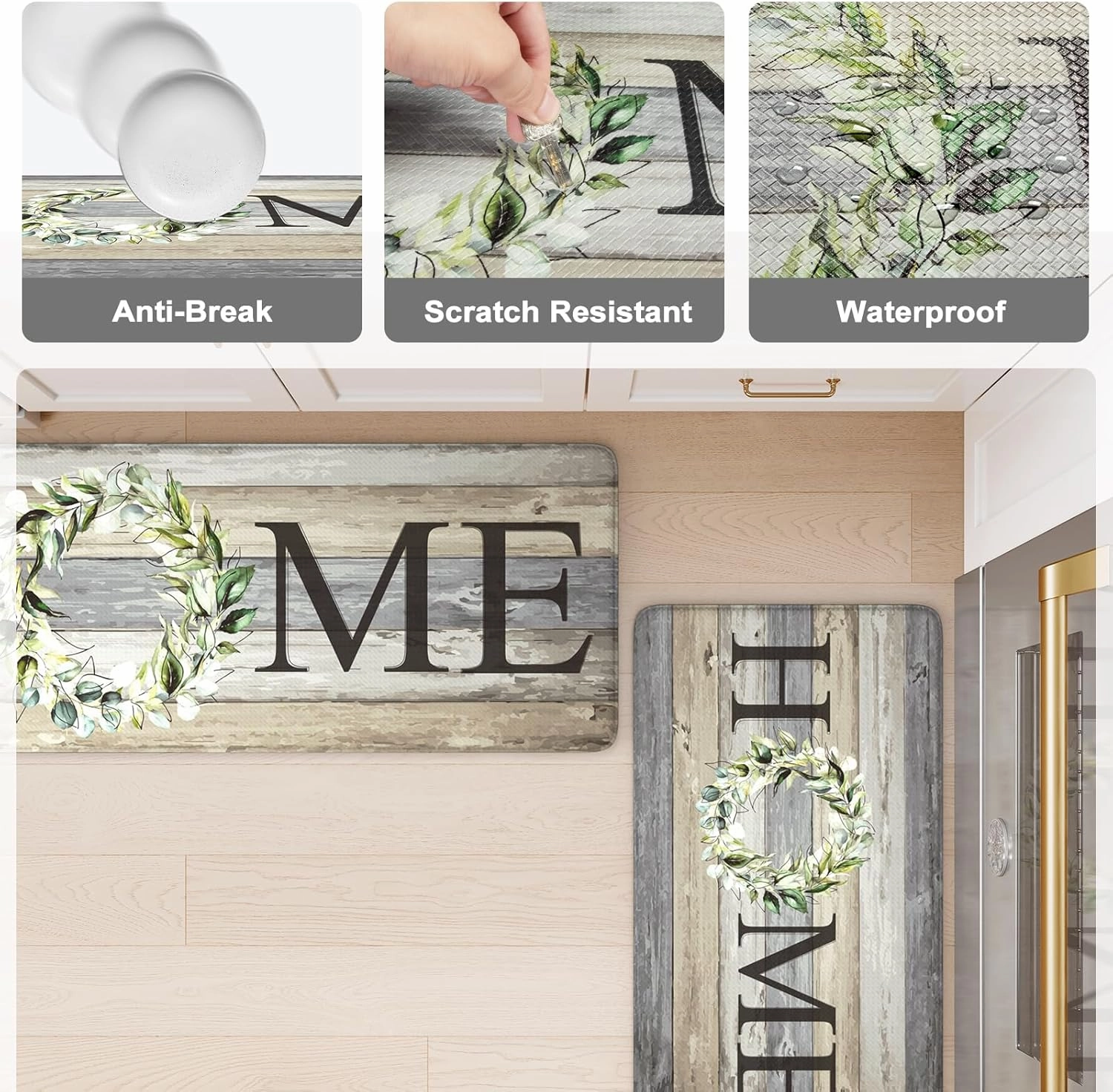 KIMODE Kitchen Mats for Floor 17"x47" 17"x29", Farmhouse Kitchen Rugs Sets of 2, Anti Fatigue Mats for Kitchen Floor, Cushioned Comfort Kitchen Floor Mats for Sink, Laundry, Desk Grey