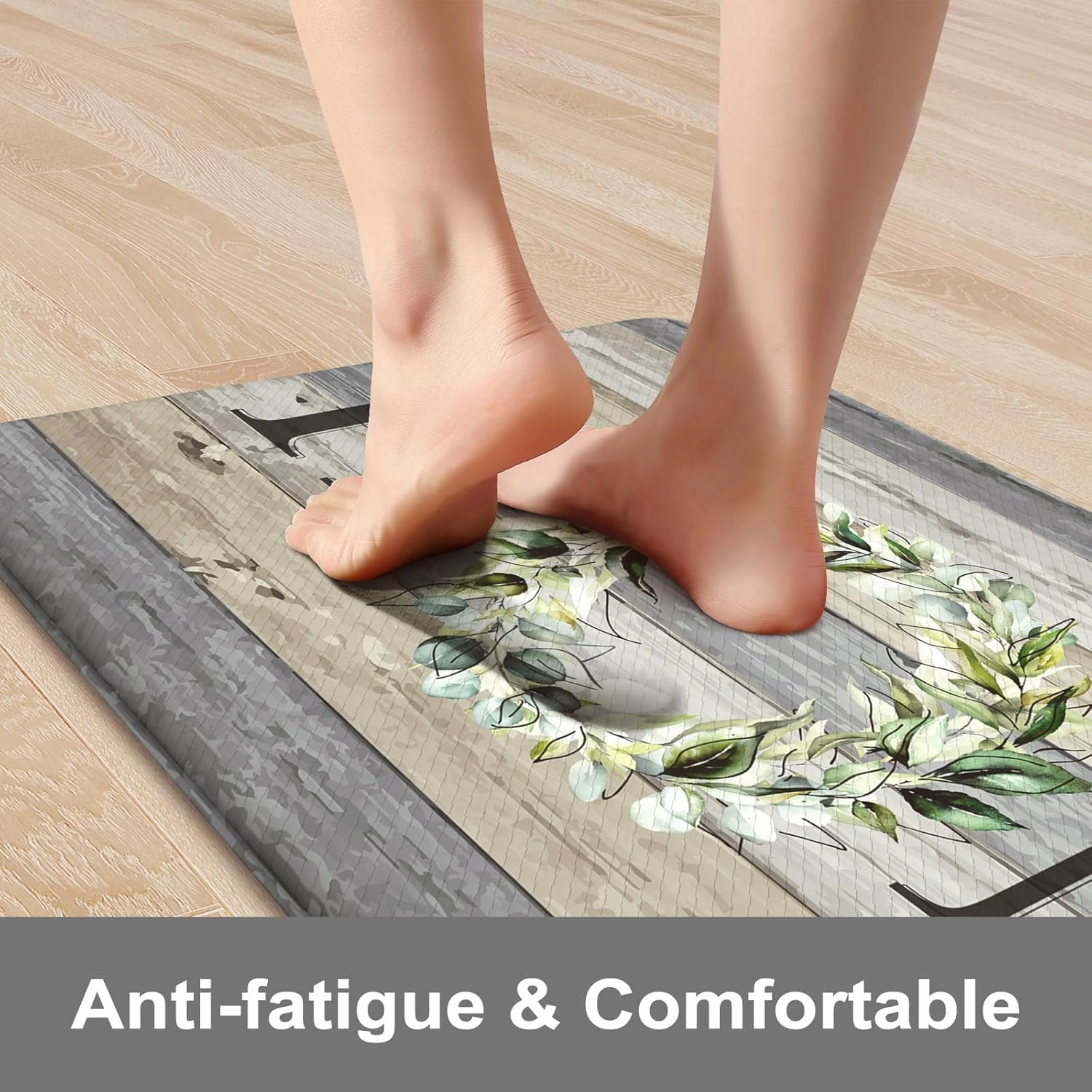 KIMODE Kitchen Mats for Floor 17"x47" 17"x29", Farmhouse Kitchen Rugs Sets of 2, Anti Fatigue Mats for Kitchen Floor, Cushioned Comfort Kitchen Floor Mats for Sink, Laundry, Desk Grey