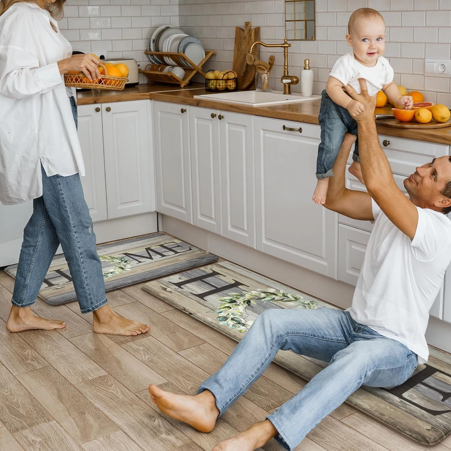 KIMODE Kitchen Mats for Floor 17"x47" 17"x29", Farmhouse Kitchen Rugs Sets of 2, Anti Fatigue Mats for Kitchen Floor, Cushioned Comfort Kitchen Floor Mats for Sink, Laundry, Desk Grey