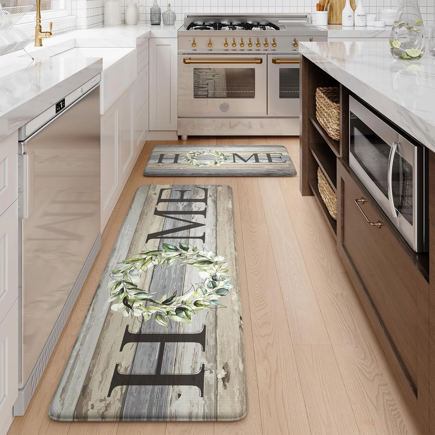 KIMODE Kitchen Mats for Floor 17"x47" 17"x29", Farmhouse Kitchen Rugs Sets of 2, Anti Fatigue Mats for Kitchen Floor, Cushioned Comfort Kitchen Floor Mats for Sink, Laundry, Desk Grey