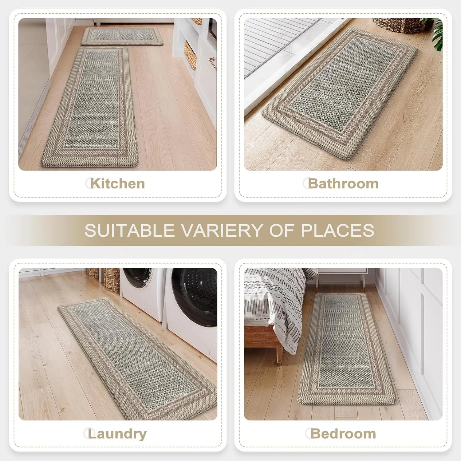 Kitchen Mats for Floor Anti Fatigue, Memory Foam Kitchen Mat Non Slip, Kitchen Rugs Sets of 2, PVC Ergonomic Comfort Standing Rug for Kitchen Decor, Office, Laundry, Brown