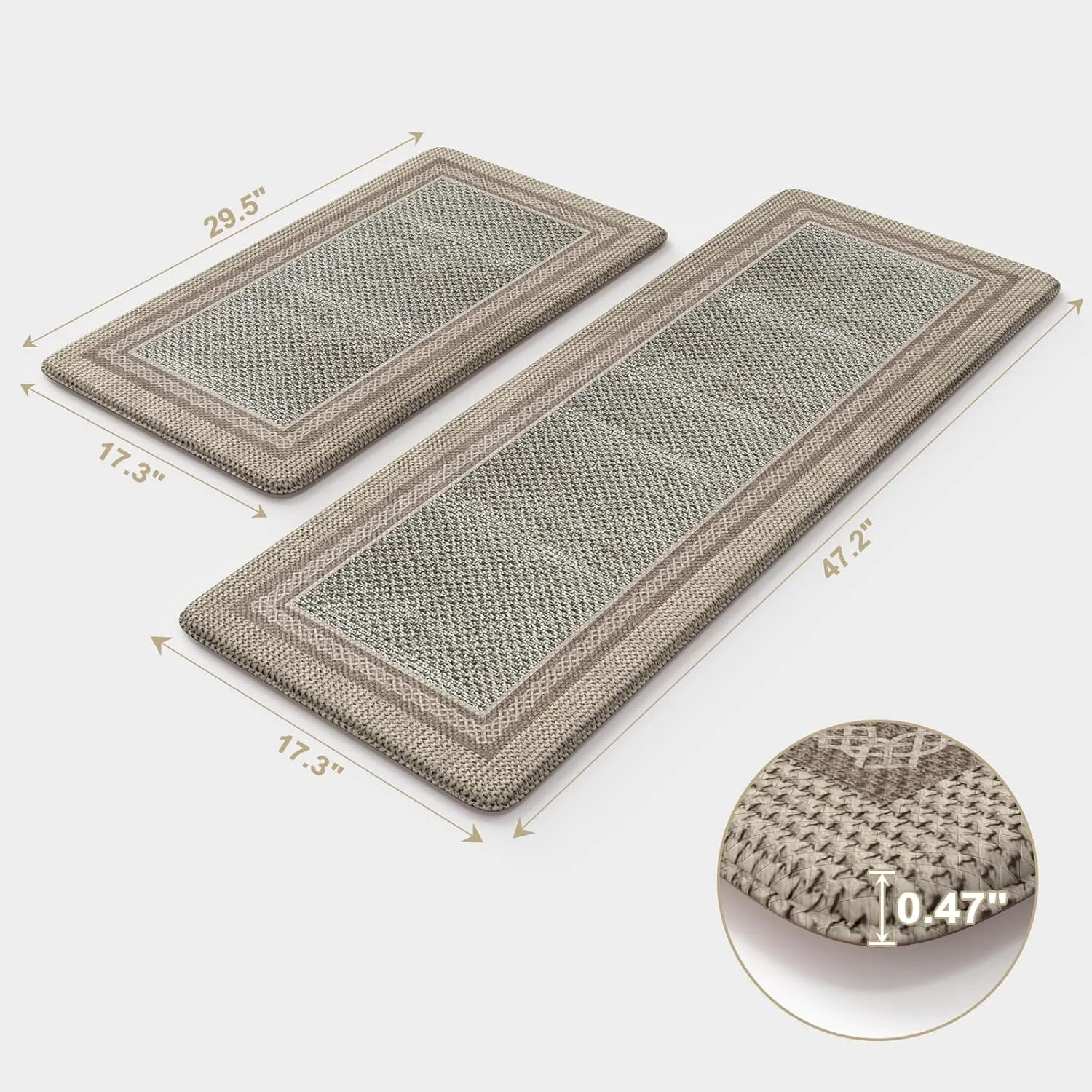 Kitchen Mats for Floor Anti Fatigue, Memory Foam Kitchen Mat Non Slip, Kitchen Rugs Sets of 2, PVC Ergonomic Comfort Standing Rug for Kitchen Decor, Office, Laundry, Brown