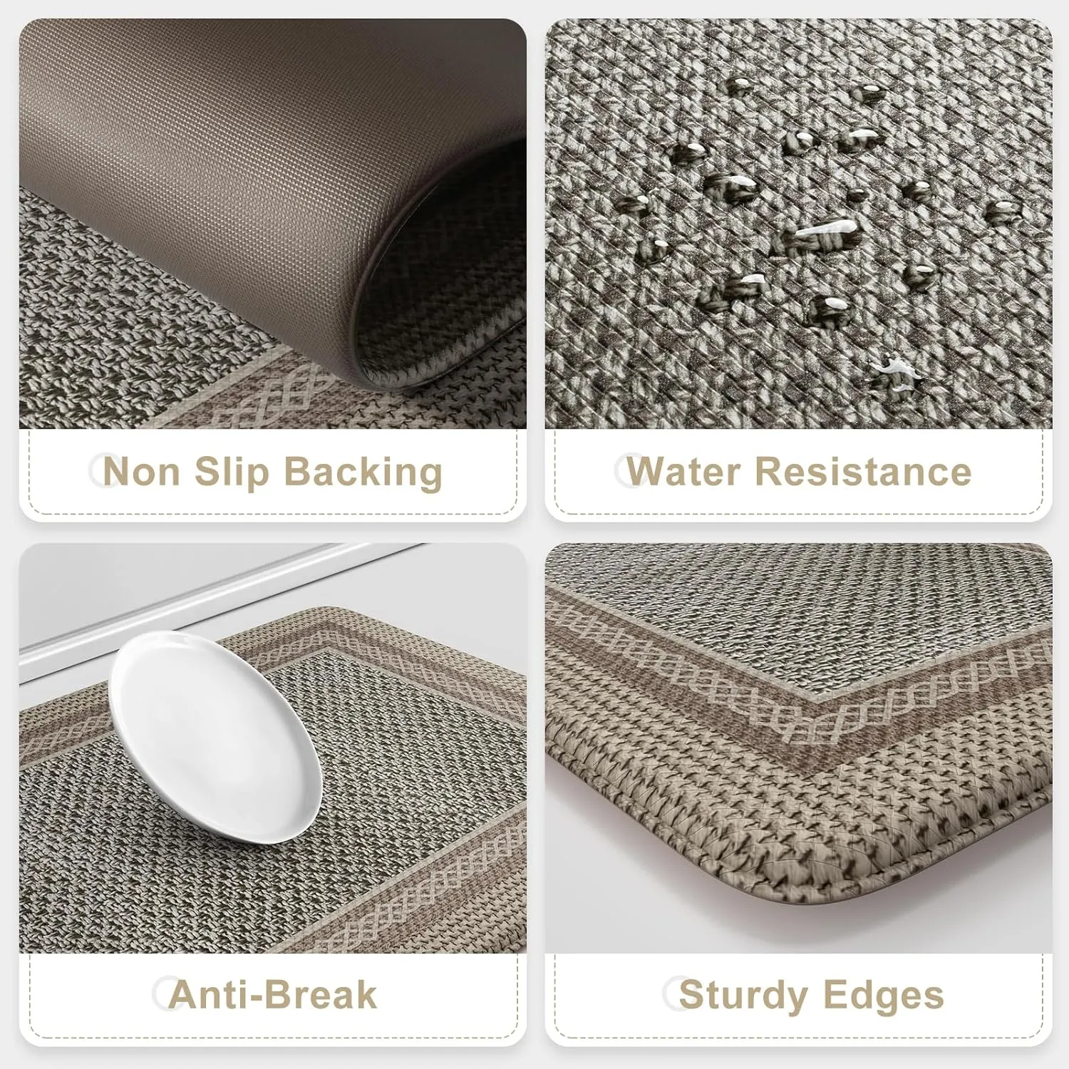 Kitchen Mats for Floor Anti Fatigue, Memory Foam Kitchen Mat Non Slip, Kitchen Rugs Sets of 2, PVC Ergonomic Comfort Standing Rug for Kitchen Decor, Office, Laundry, Brown