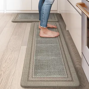 Kitchen Mats for Floor Anti Fatigue, Memory Foam Kitchen Mat Non Slip, Kitchen Rugs Sets of 2, PVC Ergonomic Comfort Standing Rug for Kitchen Decor, Office, Laundry, Brown